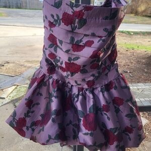 Elegant Strapless Floral Dress in Purple and Red